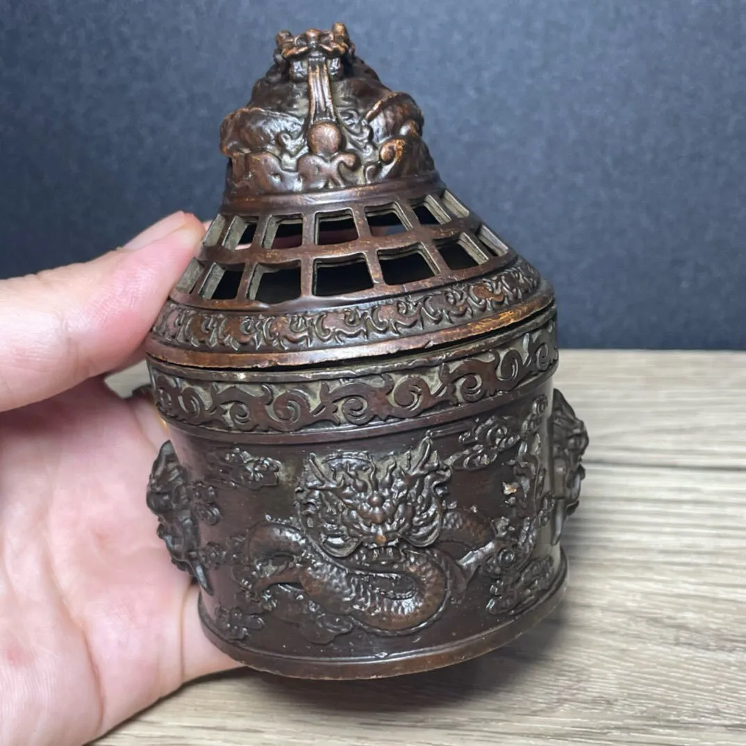 Vintage China Old Incense Burner Dragon Carving Home Censer Tea Table Ornament