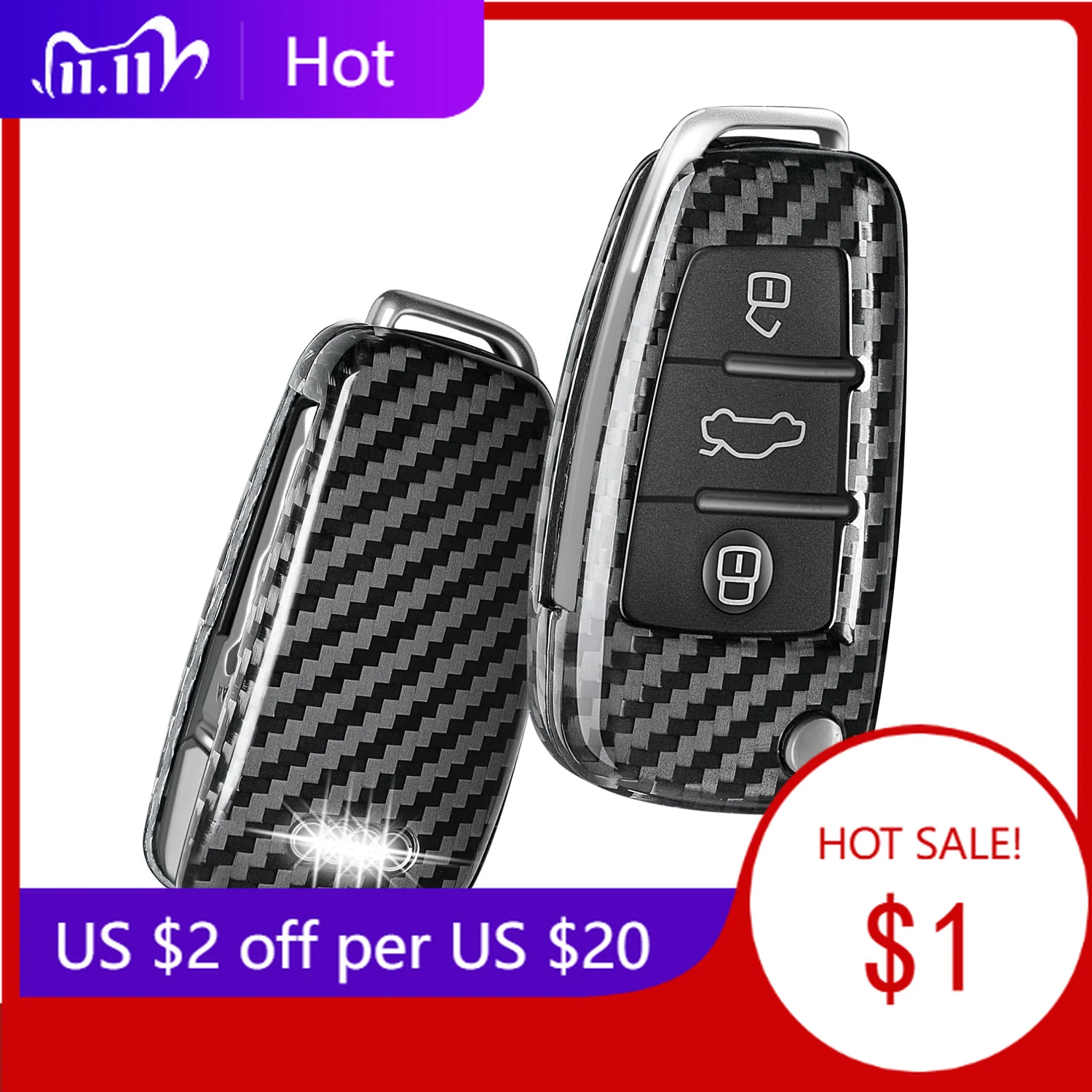 

Hot Emblems Key Shell for AUDI Q3, Carbon Fiber Key Fob Cover Case Protector for Audi A1 A3 A4 A6 A8 Quattro Q2 Q7 R8 RS3
