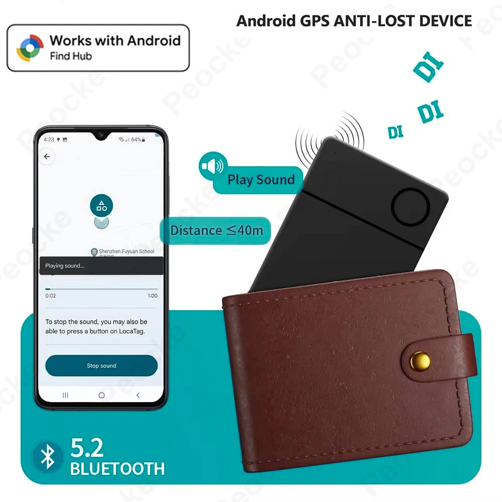 

Smart Bluetooth GPS Card for Android Works with Google Find Hub Device to Locate ID Card Holder for Wallet, Keys, Luggage Finder