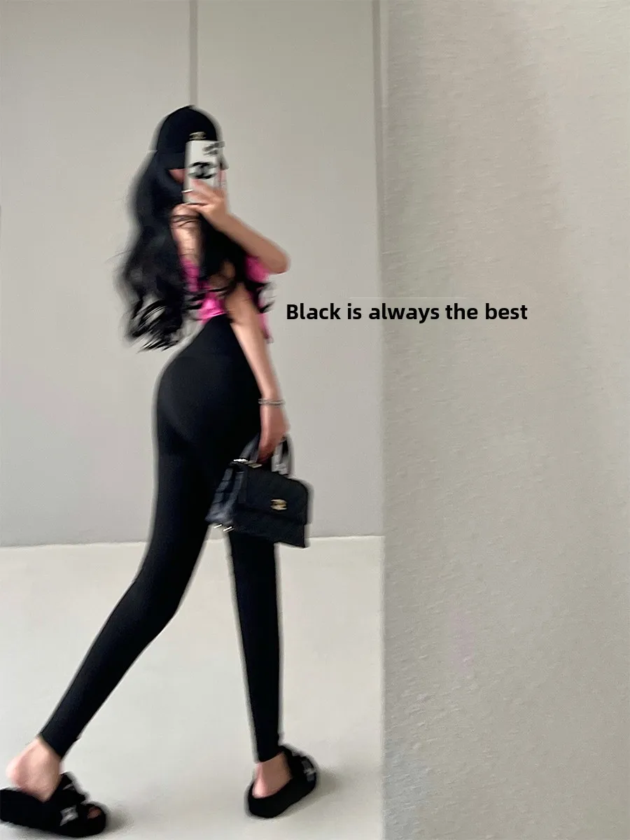 High-Waist Elastic Sharkskin Pants Women's Outerwear Tummy Control Long Pants Summer 2023 Base Layer Slimming Fitness Trousers