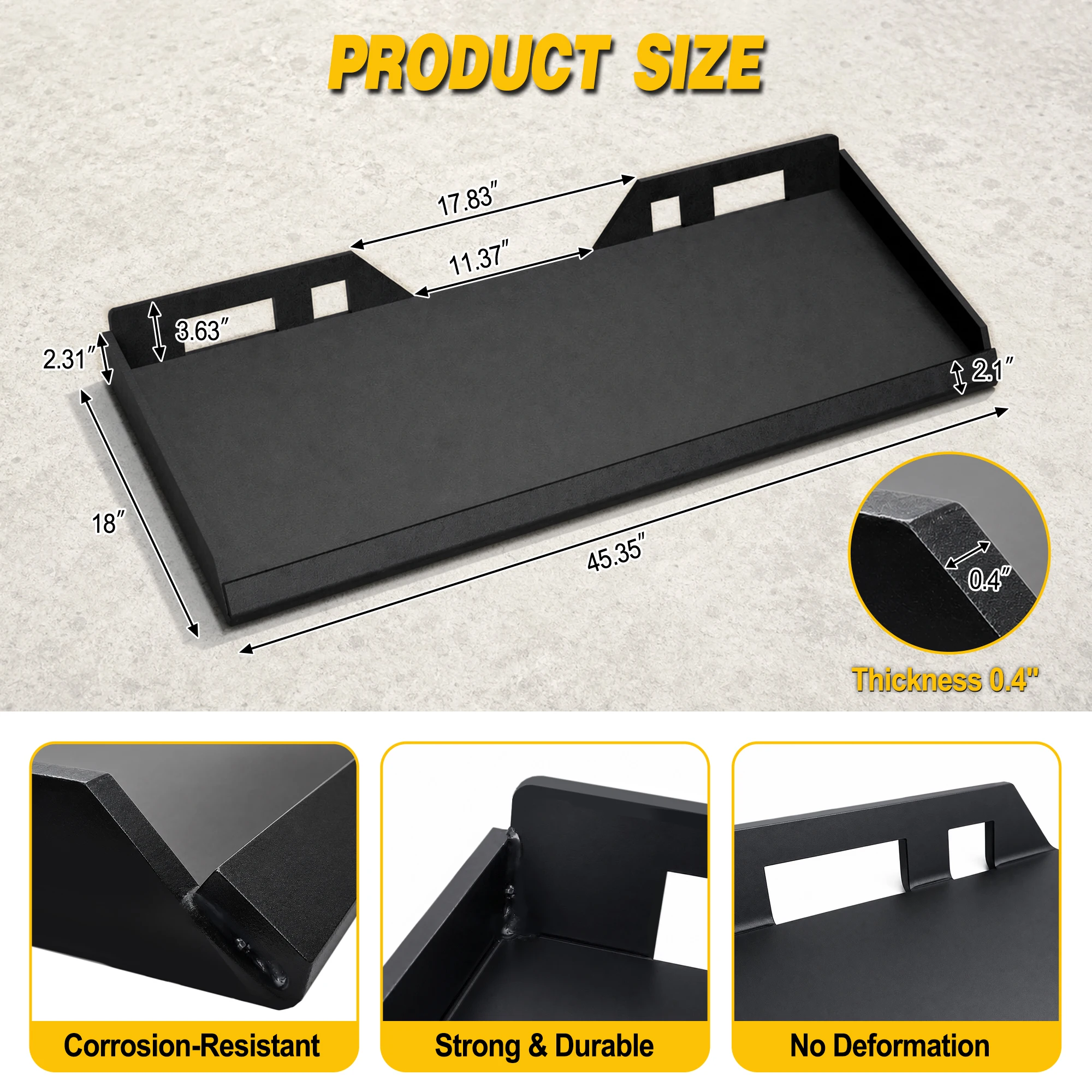 Solid Quick Attach Plate 45.35x18x3.6 inch Heavy Duty Loader Adapter Universal Skid Steer Mount Corrosion Resistant Steel Farm Snow Dirt