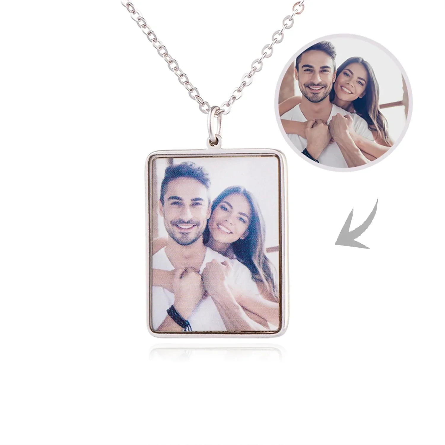 

Rectangle Bar Pendant Custom Picture Necklace Stainless Steel Swivel Photo Necklace Engraved Name Pendant Gift For Women Jewelry