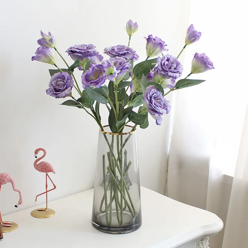 4 Heads Artificial Eustoma Flowers - High-Quality Silk Bouquet for Home Decor, Wedding, Party Decoration