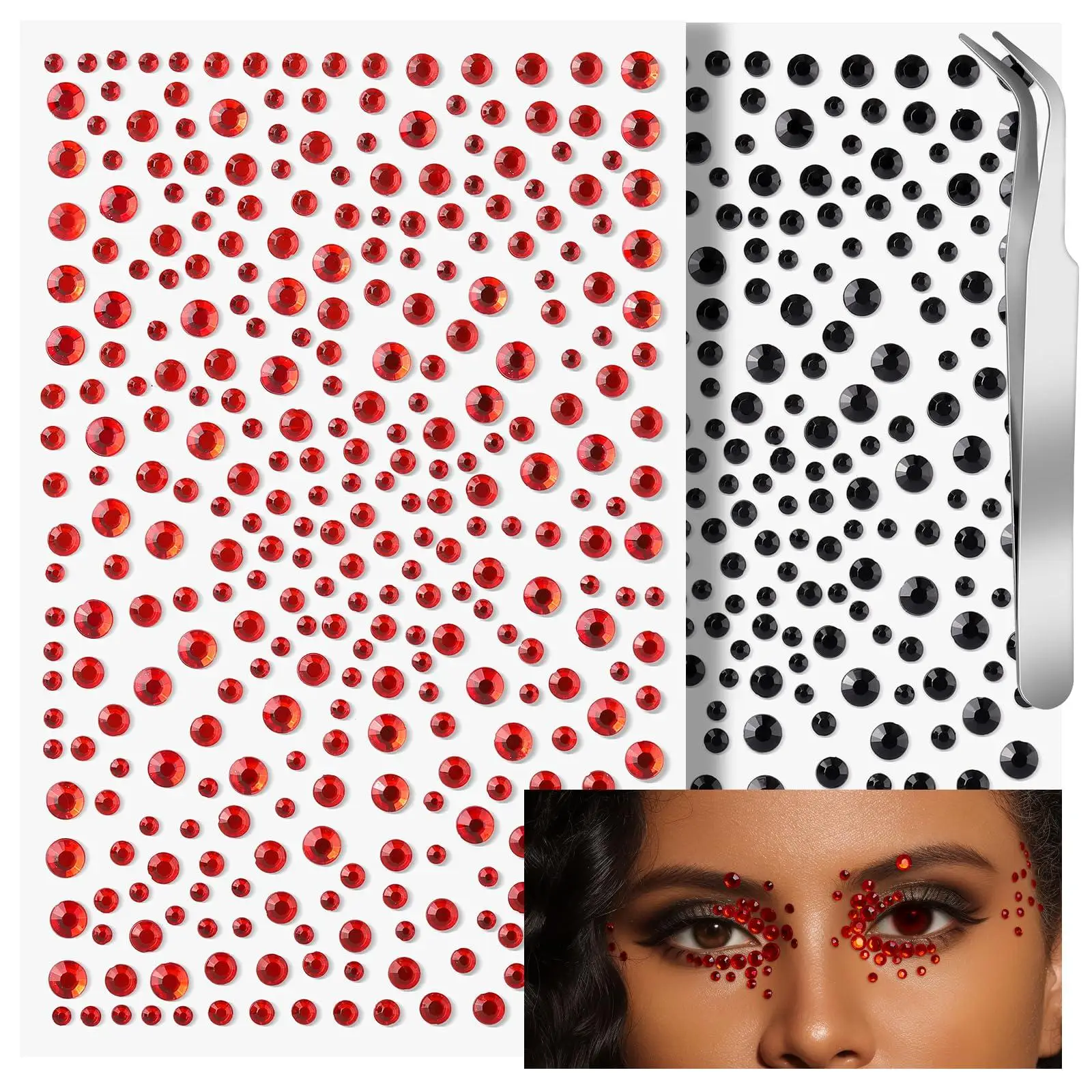 Multicolor Face Gems Hair Rhinestone Makeup Festival Face Jewels Stick on Gems Self-Adhesive Rhinestone Set for Halloween Makeup