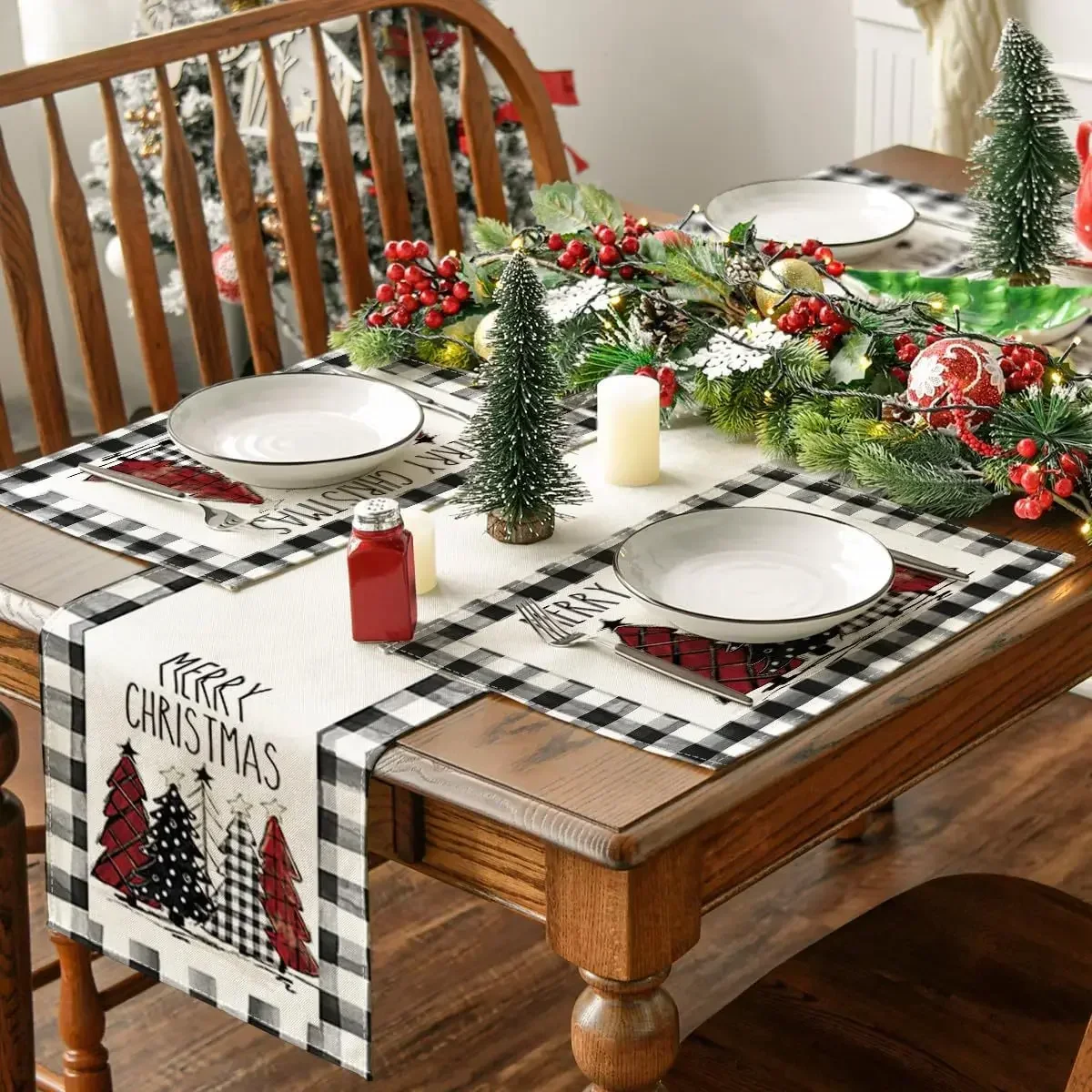 Christmas Placemats 32x45cm Linen Christmas Trees Snowflake Gnome Print Table Mats Xmas Table Pads For Home Hotel