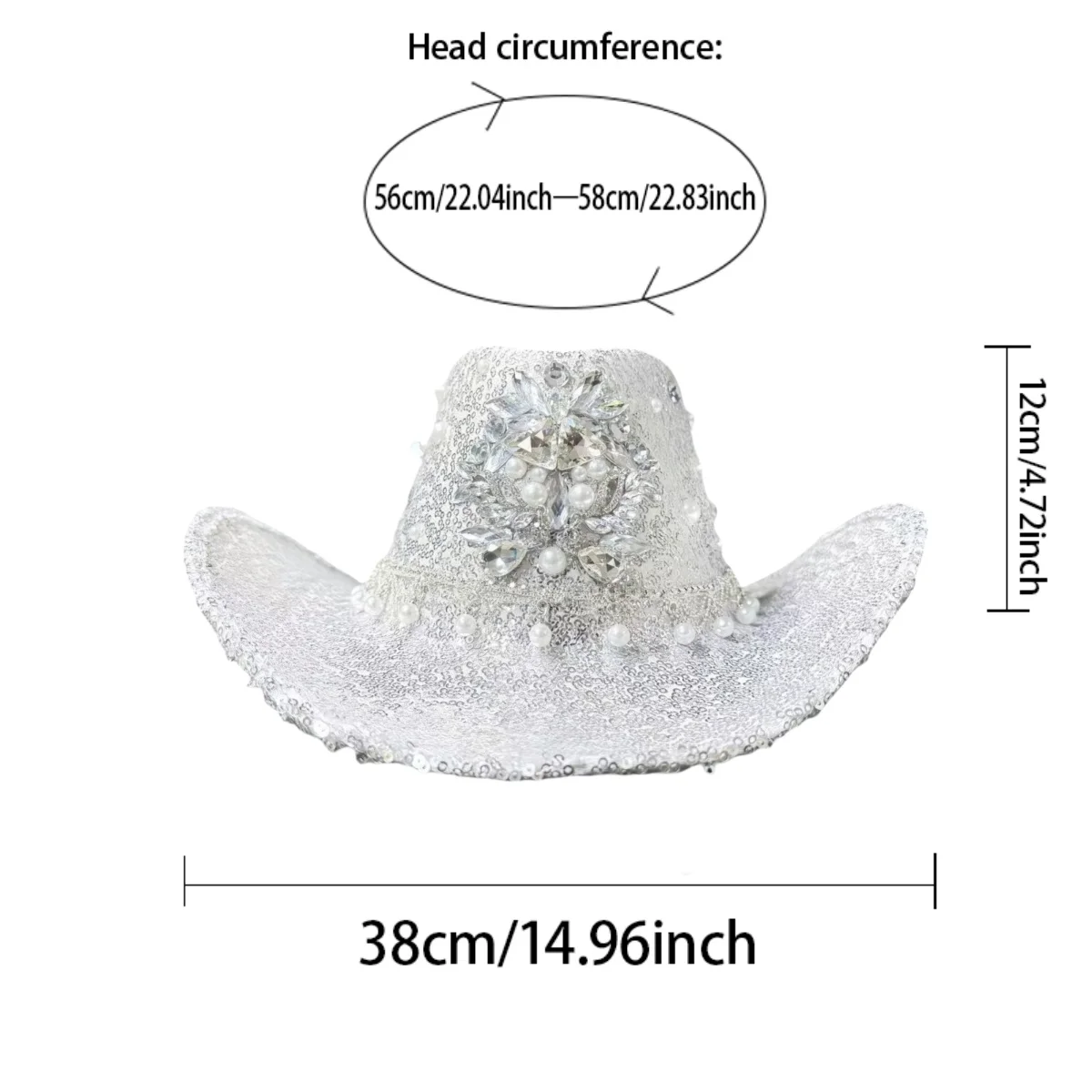 HongLuan Glitter Costume Cappello Adulto e Cappelli da Cowboy Strass per Donna, Cowboy Cosplay Accessori Femminili e Berretto da Cowgirl