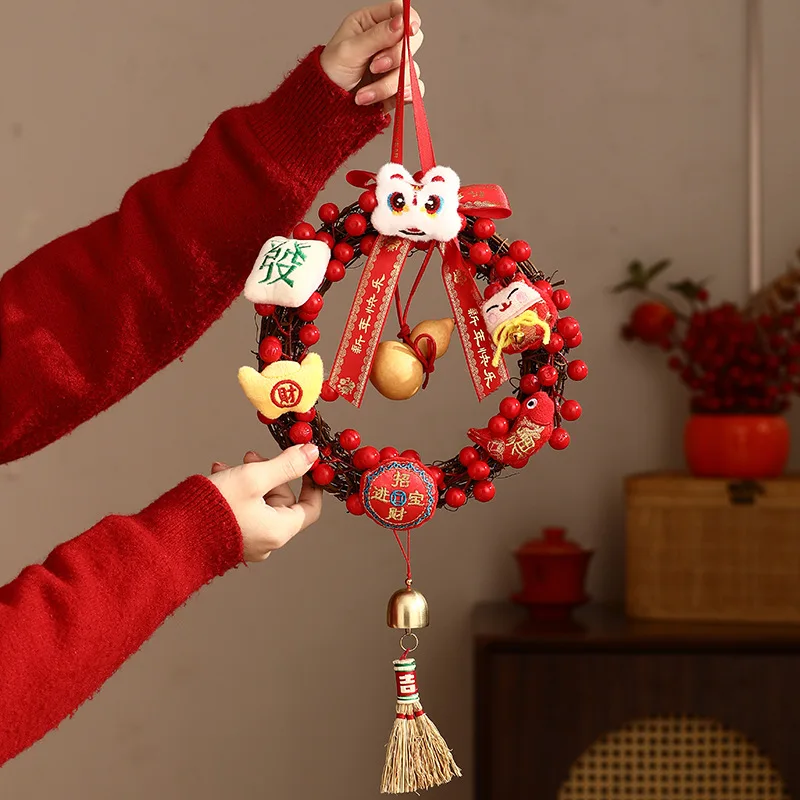 New Year Atmosphere Decoration Spring Festival Good Fortune Red Fruit Wreath Ornament Year of the Horse Indoor Hanging Decor