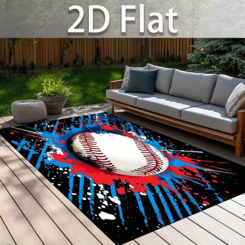 Baseball Sport Rug Graffiti Splash Printed Home Carpet Soft Non-Slip Flannel Floor Mat Stadium Room Decor