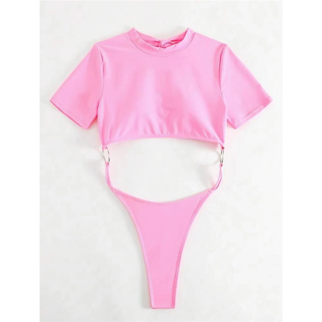 Sexy 9 Farben Mini Micro Thong Cut Damen Badeanzug Einteiliger Badeanzug Kurzarm Badebekleidung Badeanzug V5058 – Detail 15