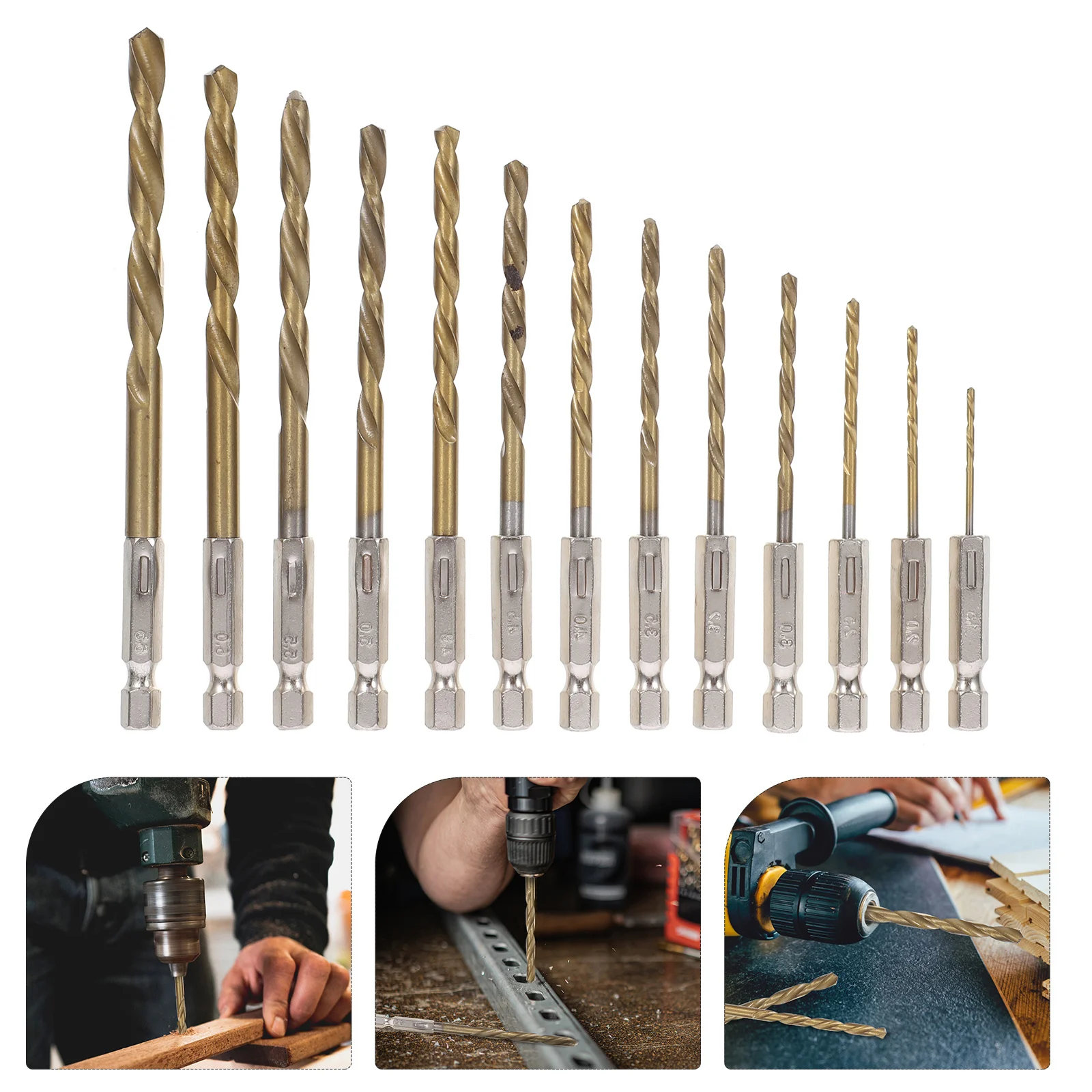 13Pcs Professional Twisted Drill Bits Set Hex Shank Metal Plastic Concrete Drilling Bits for Wood Steel Brick Cement Tile