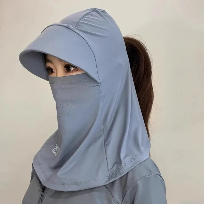 غطاء وجه صيفي للحماية من الأشعة فوق البنفسجية، قبعة شمس كاملة الوجه من الحرير الجليدي مع غطاء للرقبة قابل للتعديل لركوب الدراجات والمشي لمسافات طويلة في الهواء الطلق (UPF 50+)