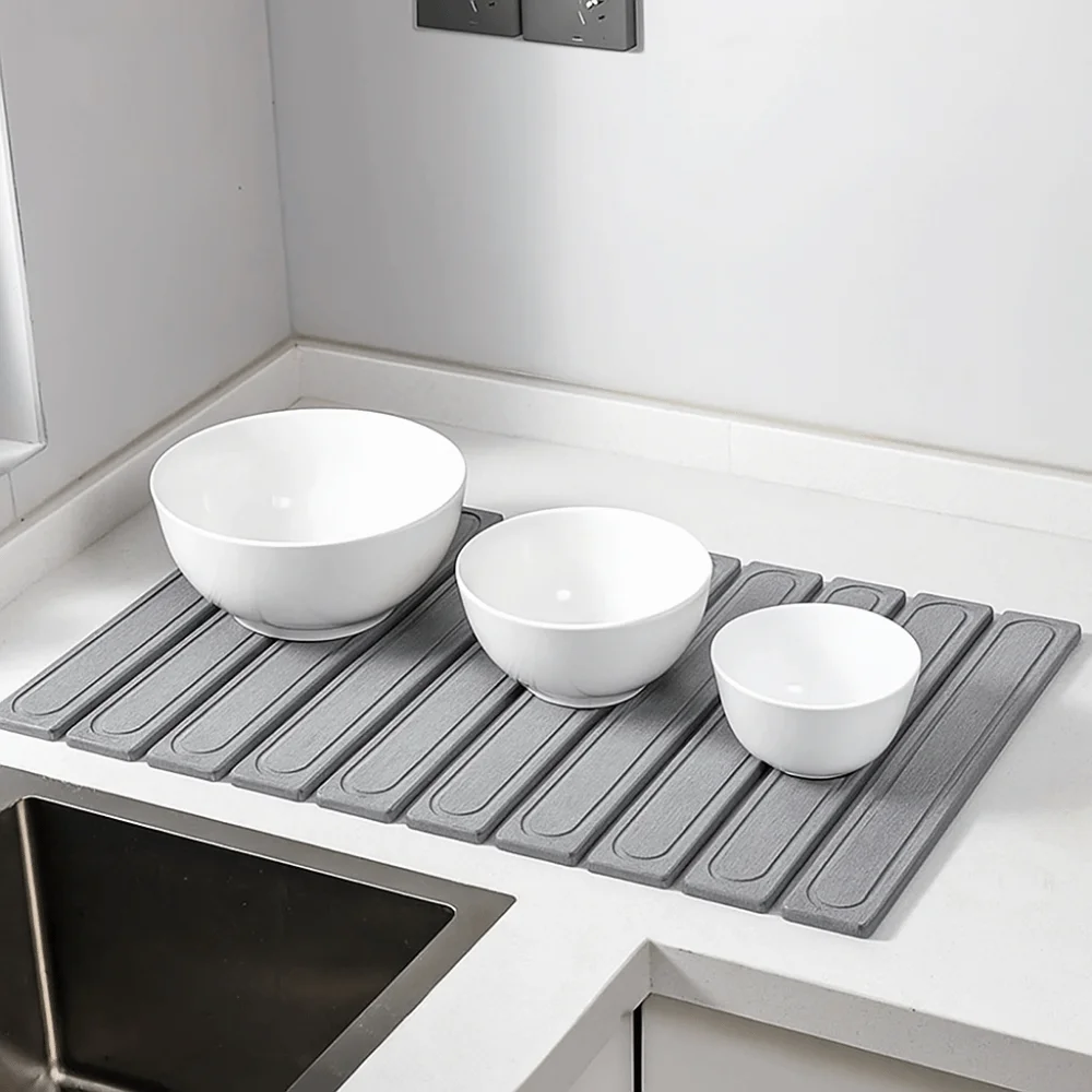 

Bath Mat Diatomite Dish Drying Mat Quick Dry Absorbent Kitchen Drying Pad Foldable Rectangular Cup Drain Pad Countertop