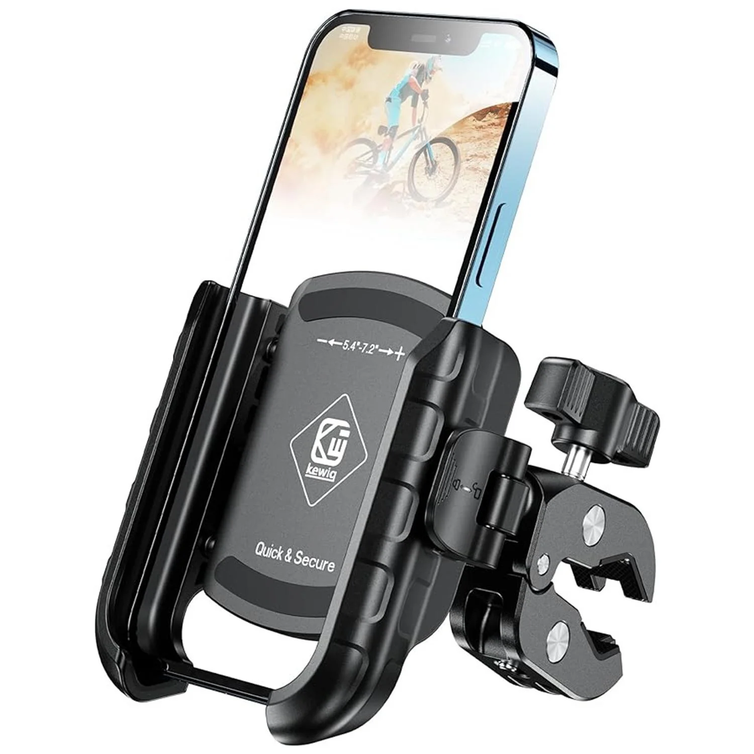 Wide Compatible Motorcycle Phone Mount, Easy Install Handlebar Clip, 360 Rotatable Camera Friendly Secure Bike Phone Holder