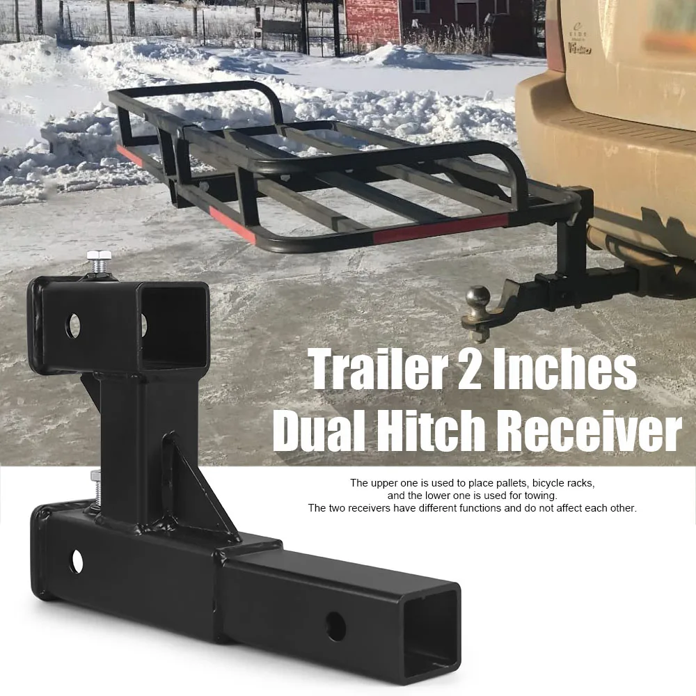 Double Hitch Receiver 2 inch Trailer Dual Hitch Extension Riser Hitch Adapter 9.84 inch Max Length 3000KG GTW