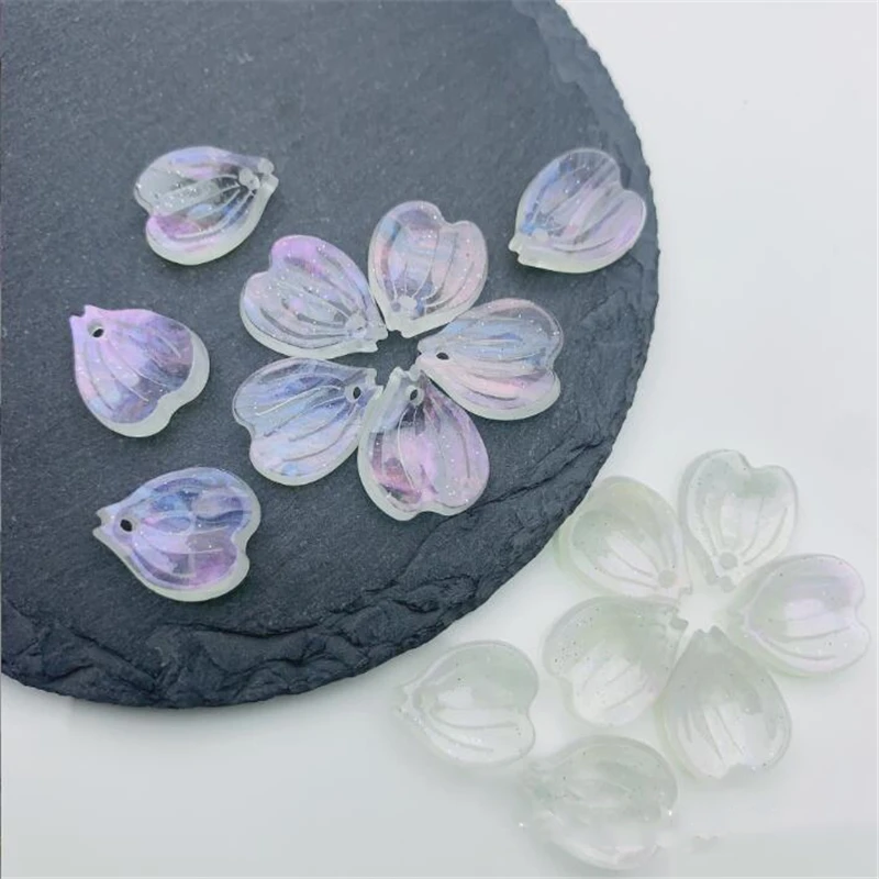 10Pcs/Lot New Torus Acetic Acid 15MM Heart Flower Beads Petals Charm Connectors Diy Earrings Jewelry Making Resin Acessories