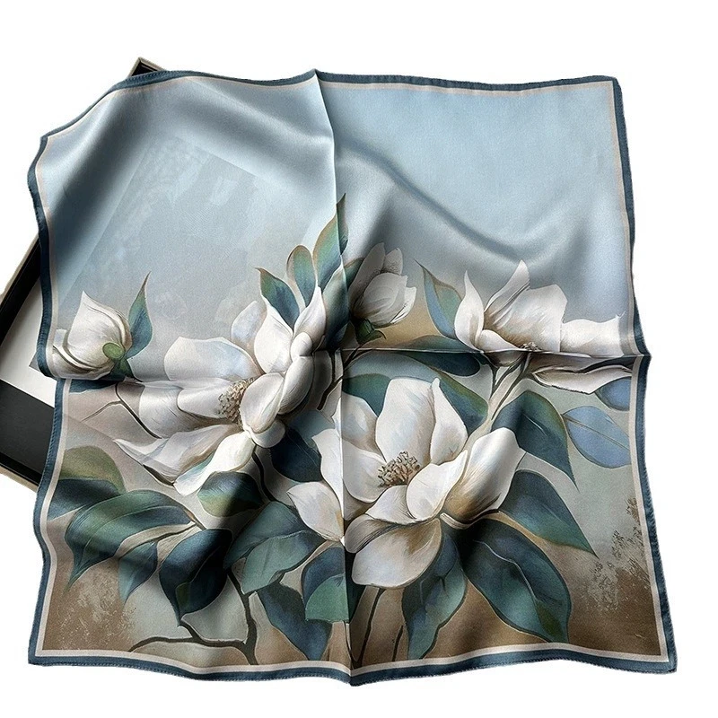 53CM Square Pure Silk Square Scarf 100% Mulberry Silk Decorative Women Hairband Necktie Small Neckerchief