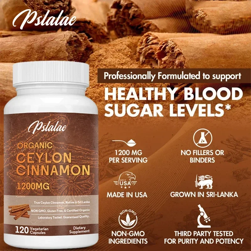 

Organic Ceylon Cinnamon Capsules Supplement 1200mg - Joint Support, Promote Metabolism, Improves Circulation, Antioxidant Supple