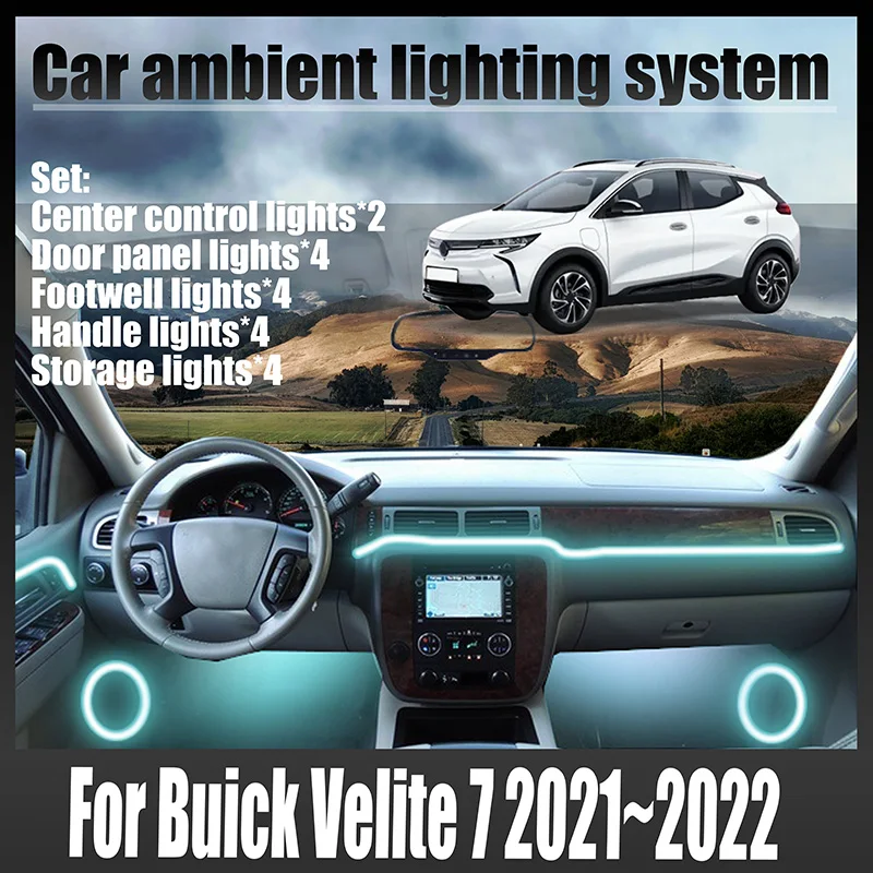Luces LED Ambientales para Buick Velite 7 2021~2022, Luces de Atmósfera Coloridas, Tira de Neón Interior para Auto, Iluminación RGB de 64 Colores