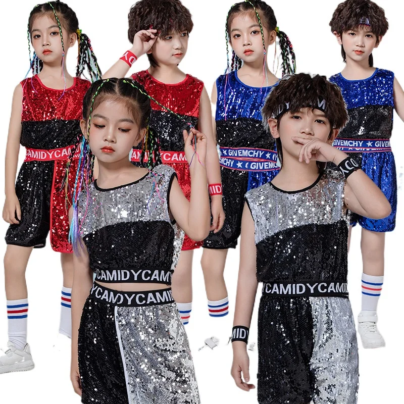 

Children's Cheerleading Performance Clothing Street Dance Fashion Clothing Primary School Hip Hop Stand Drum Jazz Dance Sequins