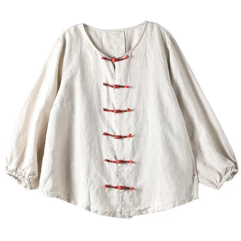 Pregnant Women\'s Retro Chinese Style Button Cotton And Linen Top Pregnant Women 2023 Spring and Autumn Shirt Maternity Top LF059