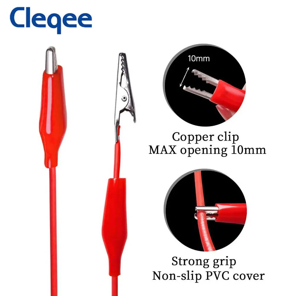 Cleqee P1038 2 Buah 4Mm Steker Pisang Ke Klip Buaya Multimeter Uji Timbal Aman Klip Buaya Uji Lunak Kabel Kawat 1M