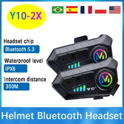 Y10-2X 1/2Pcs Motorcycle Helmet Bluetooth Headset Intercom Long Standby 1000mAh MP3 IPX6 Waterproof Wireless Hands-free Super