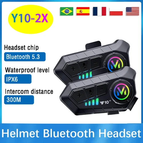 Y10-2X 1/2 Uds casco de motocicleta auriculares Bluetooth intercomunicador Larga modo de reposo 1000mAh MP3 IPX6 impermeable inalámbrico manos libres Super
