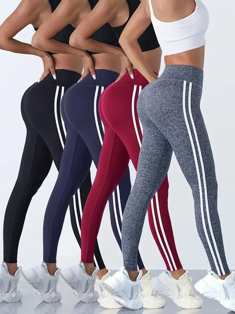 Women Side Stripe Sports Fitness Yoga Leggings High Stretch Workout Sports Pants Women\'s Activewear