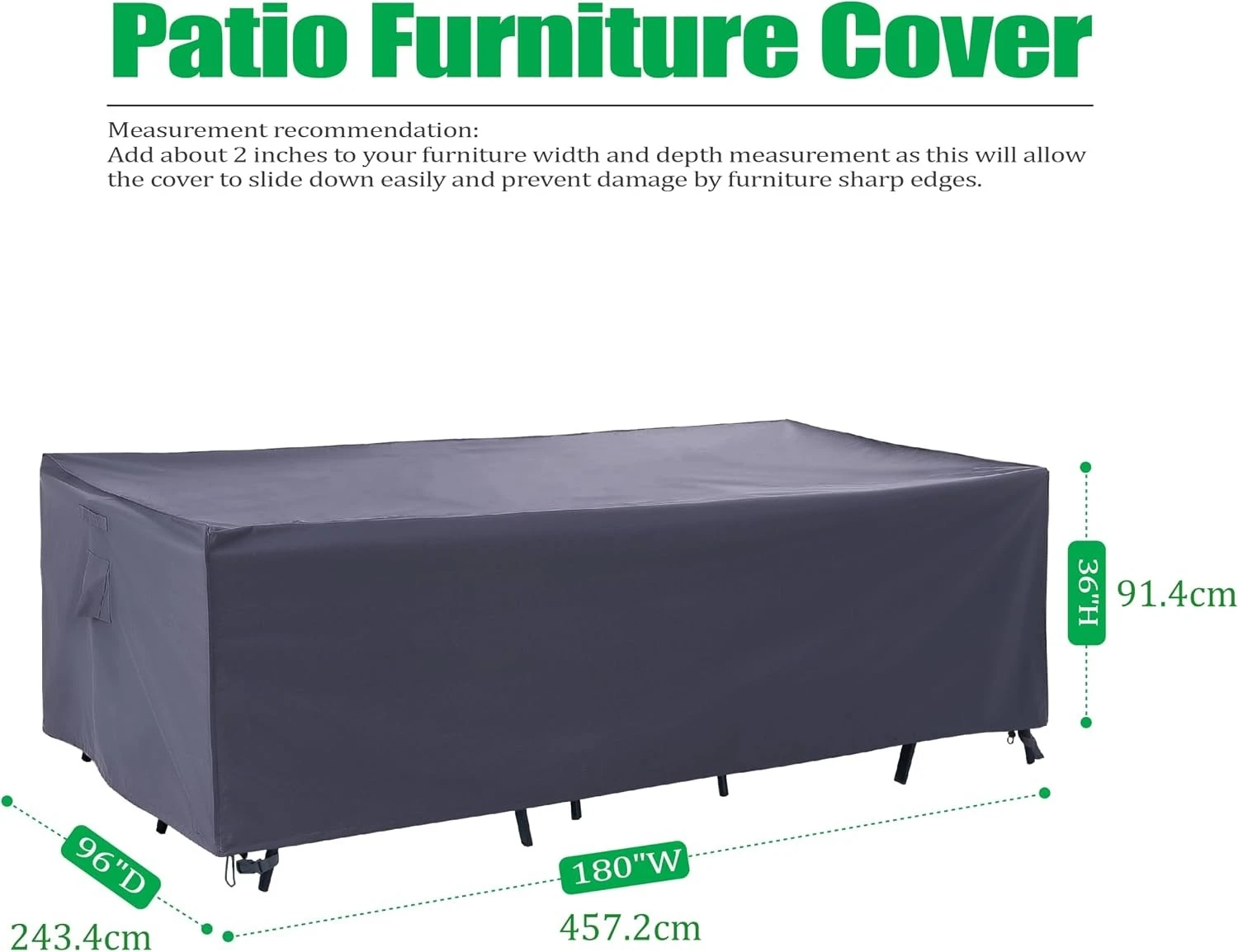 Grey Extra Large Patio Furniture Cover, 180