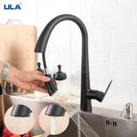 ULA Chrome/Black Kitchen Faucet Pull Out Spout Cold and Hot Water Mixer Kitchen Tap 360 Degree Flexible Faucet Tap Nozzle