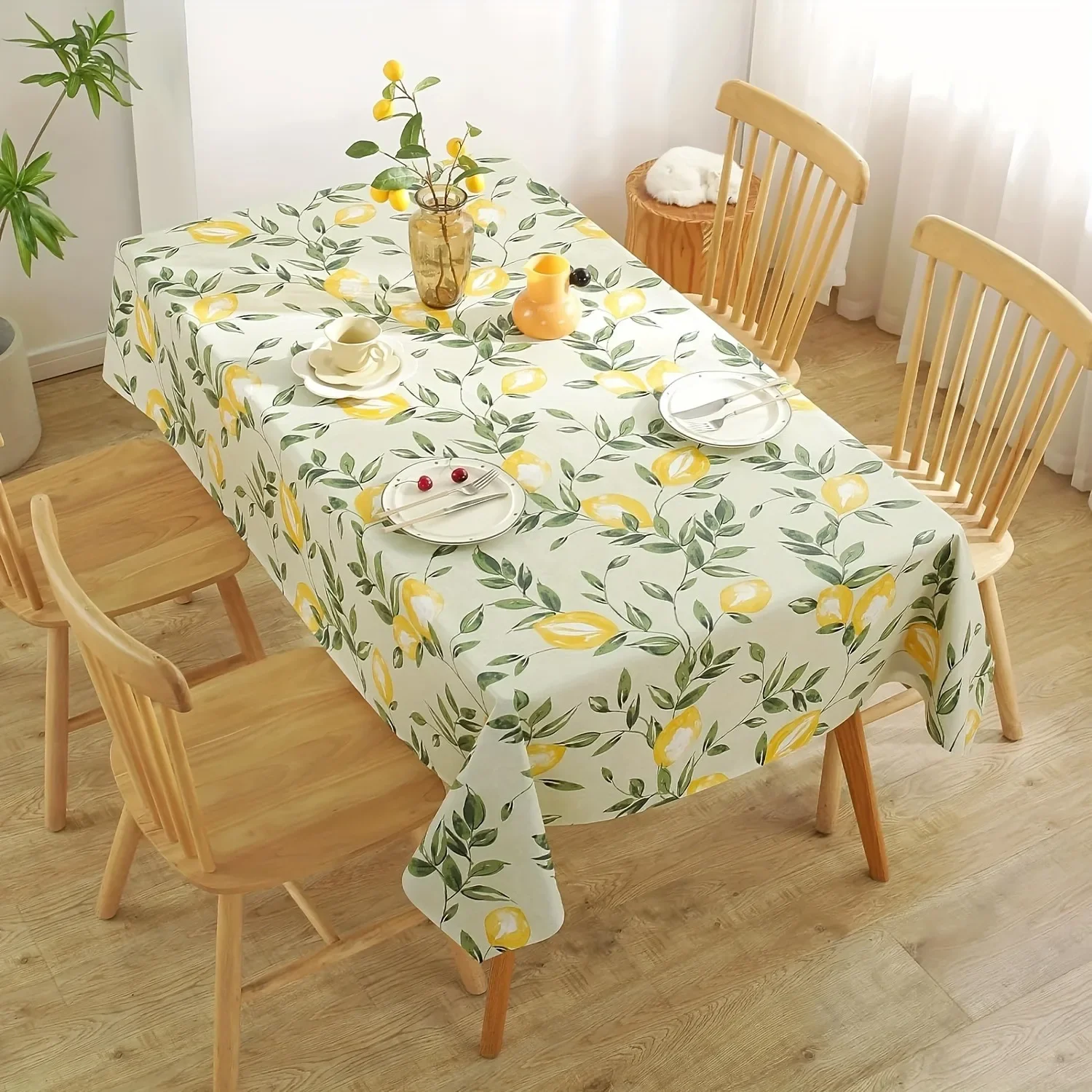 1pc rectangular lemon-print tablecloth, suitable for indoor and outdoor entertainment and barbecuesxzj