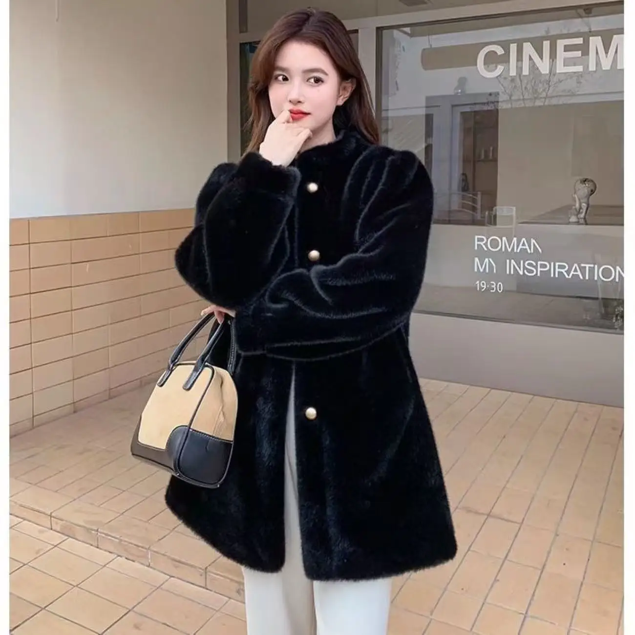 Elegante Mäntel aus Kunstpelz für Damen, gesteppt, Karneval, Mutter, amerikanischer Stil, dicker Mantel, Lammfell, getäfelt, schlicht, weiß, kariert, flauschig