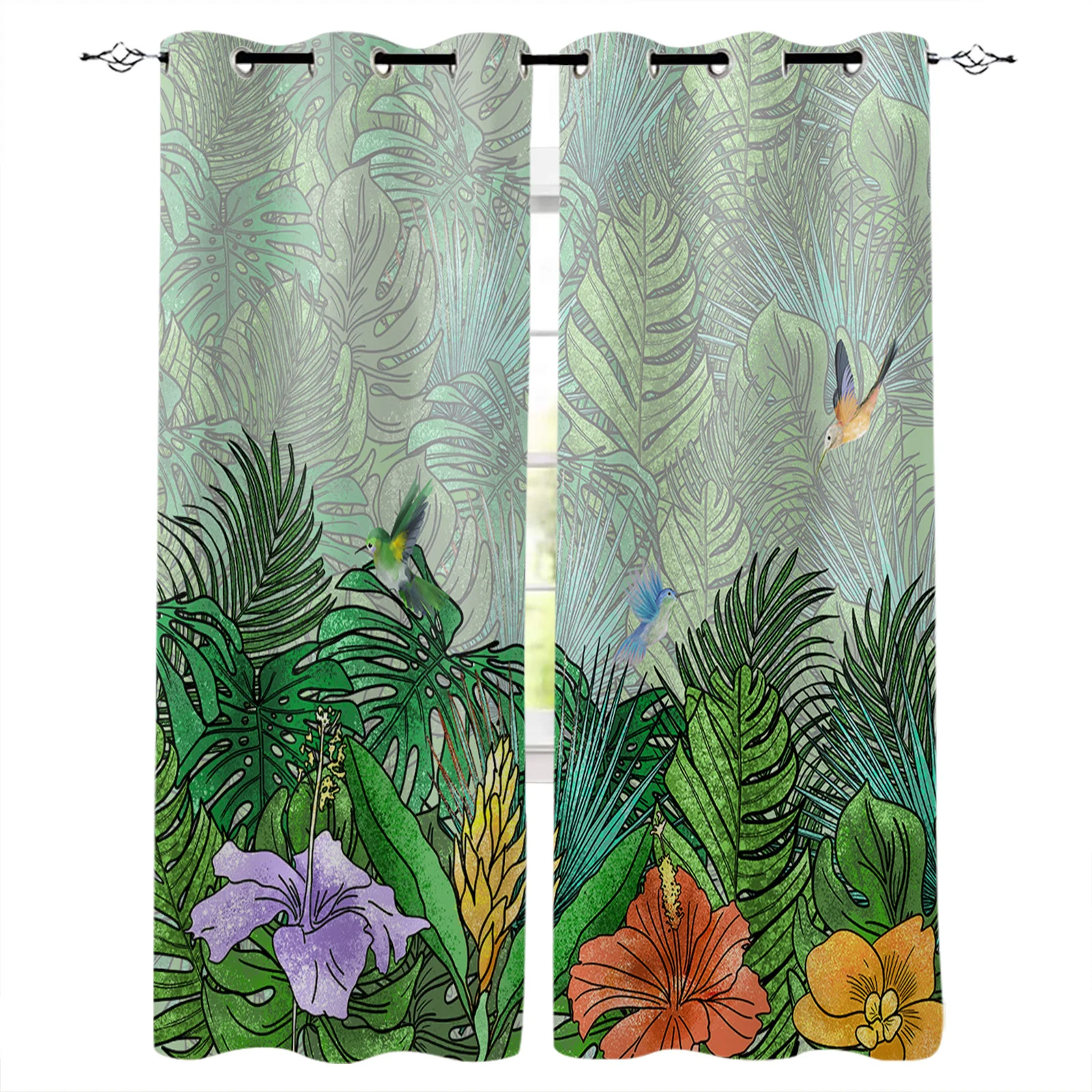 Tropical Monstera Hummingbird Flower Bedroom Curtains Modern Living Room Kitchen Drapes Home Kids Room Decor Window Curtains