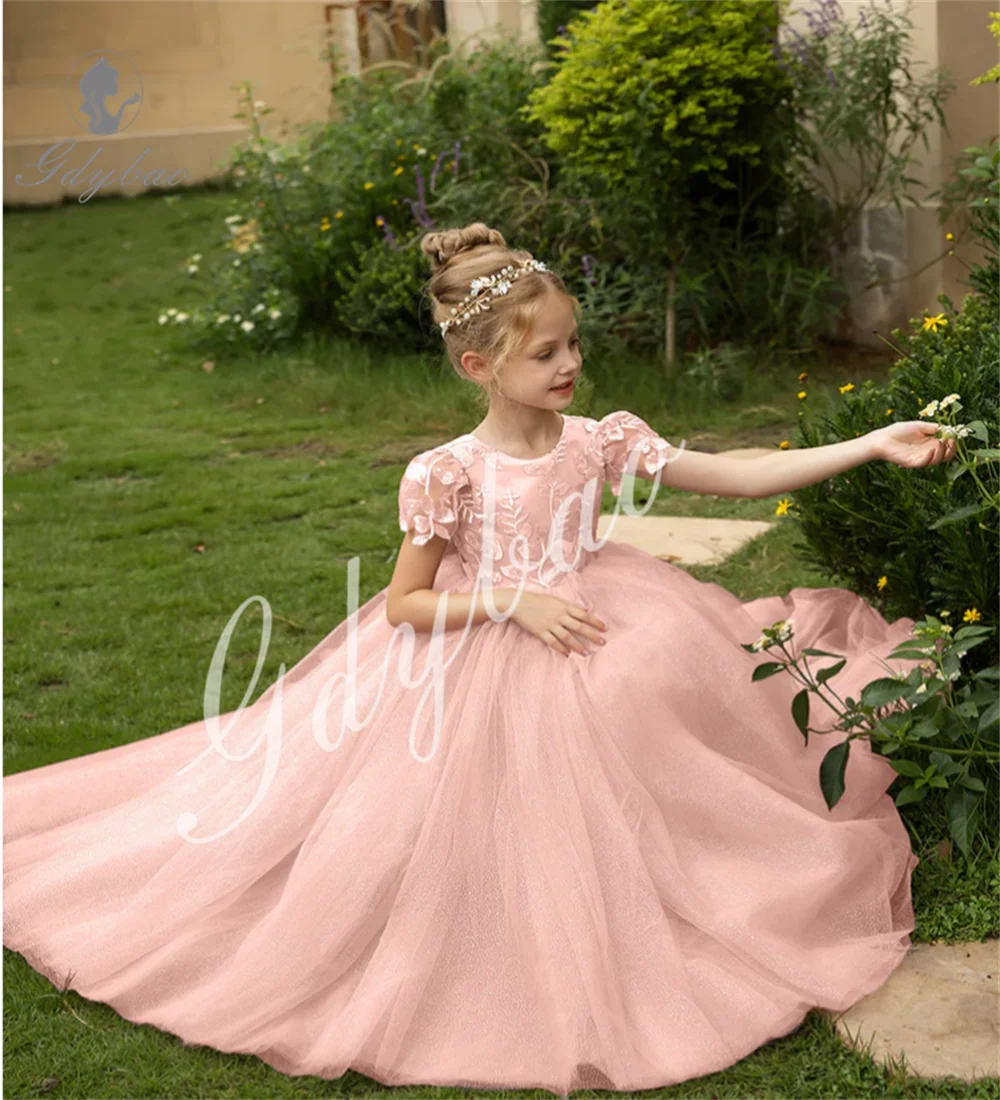 

Pink Baby Pageant Flower Girl Dresses Gossamer Bow First communion Wedding Parties Customize Prom Birthday Party