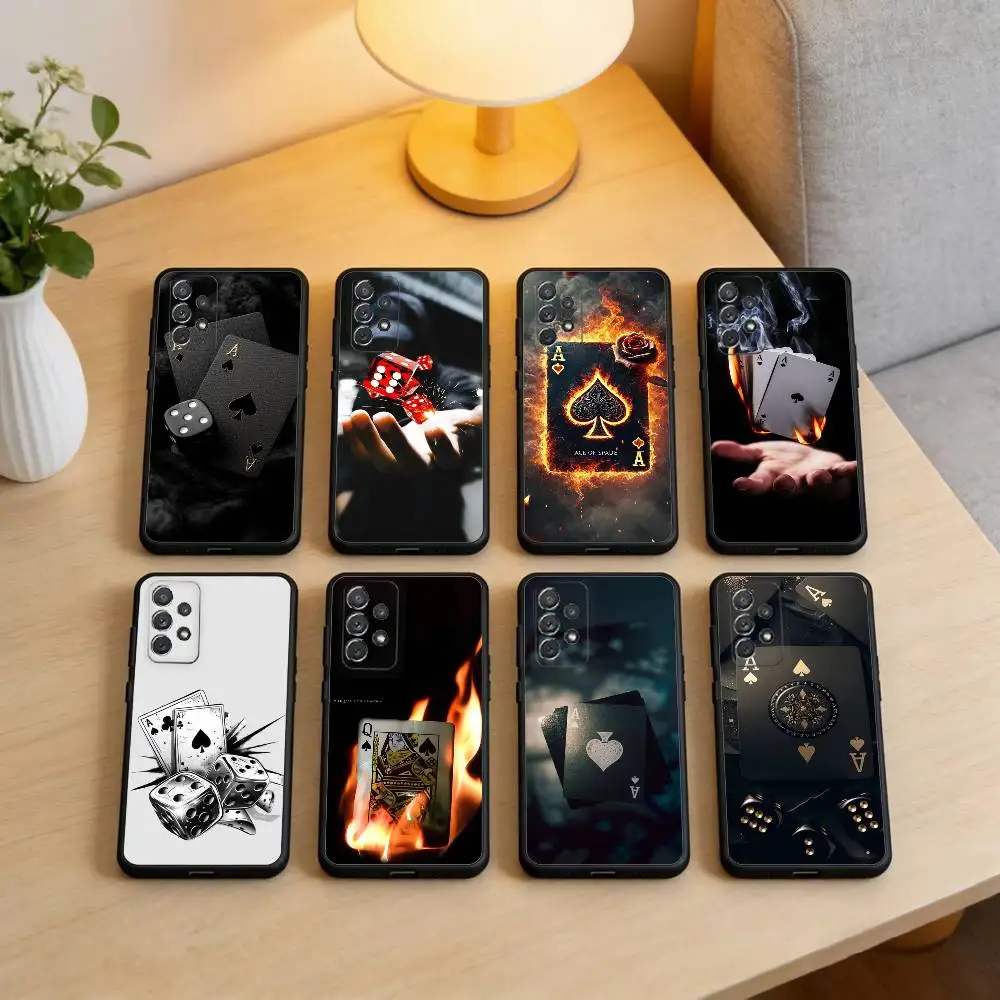 حافظة هاتف داكنة P-Poker لهاتف سامسونج جالاكسي A73، A72، A71، A70، A53، A52، A51، غطاء أسود من السيليكون الناعم