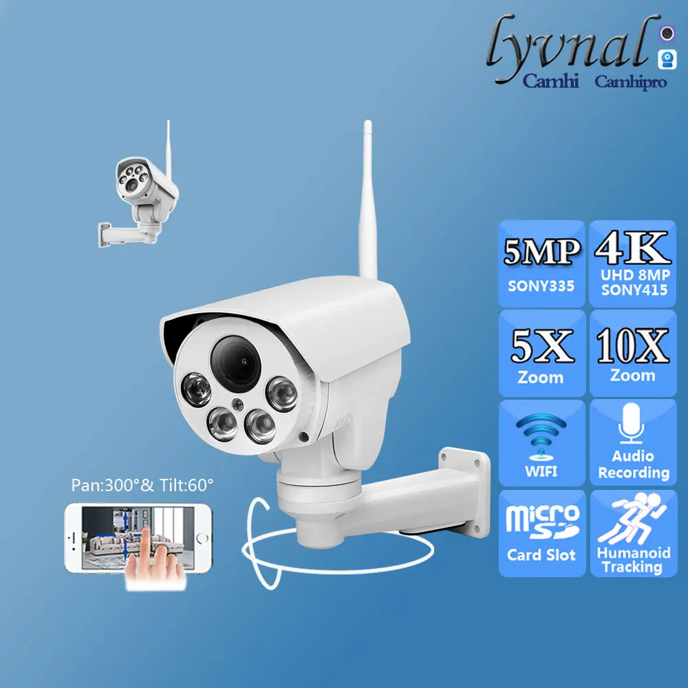 

H.265 Sonyimx415 UHD 4K 8MP Bullet Wireless Security IP Camera Wifi 5X 10X Optical Zoom Auto Focus Audio IR Night Vision