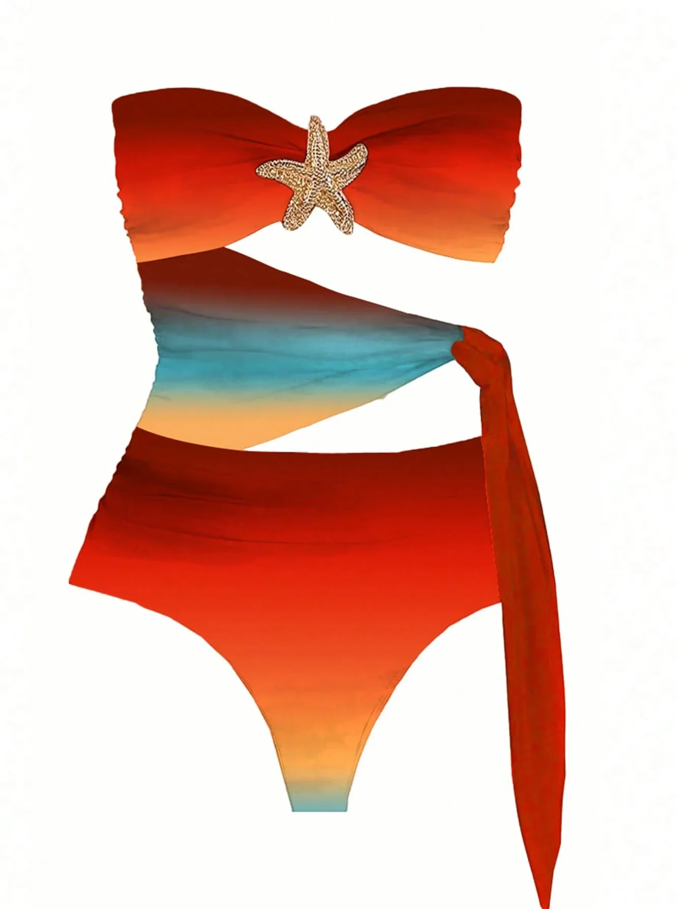 

Ombre Gradient 2-Piece Bikini Set With Starfish Applique For Women Beach Vacation Swimwear