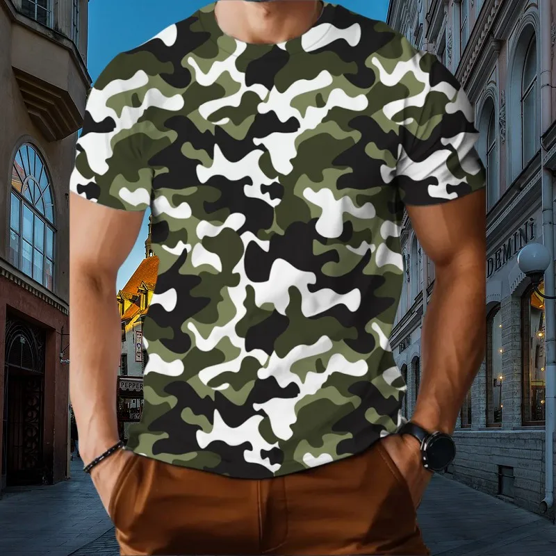 Camo Men's Summer Quick Drying T-Shirt Sports Fitness Outdoor O Collar Loose Short Sleeve Fashion Personality Tough Man Top