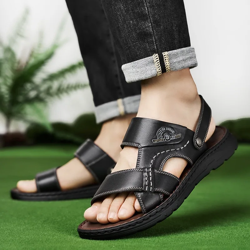 2025 sommer Neue Sandalen für Männer Luxus Leder Casual Sandale Zwei Weg Tragen Strand Schuhe für Männer Nicht Slip Plattform sandalia Hausschuhe