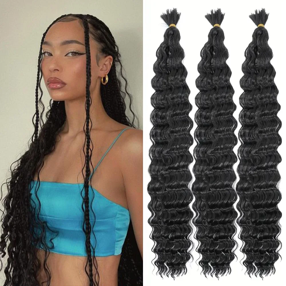 Pacotes de Cabelo Cacheado para Trança 1/3/7, Cabelo Cacheado para Crochê Ocean Wave 18/24/30 Polegadas, Cabelo Cacheado para Crochê Ondulado Water Wave Sintético