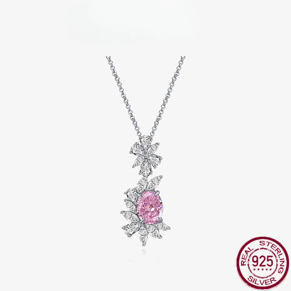 New S925 Silver Fashion Flower 4.5ct Egg shaped Ring 7 * 9 High Carbon Diamond Pendant for Women's Engagement Jewelry