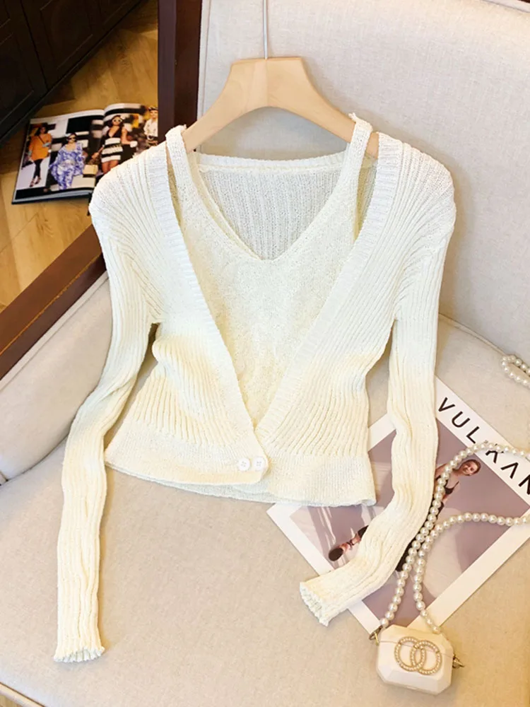 Sweet Gyaru Long Sleeve Slim Knitted Tops Autumn Winter Women Chic O-Neck Solid Sweater Korean Style Simple Cozy Pullover Trend