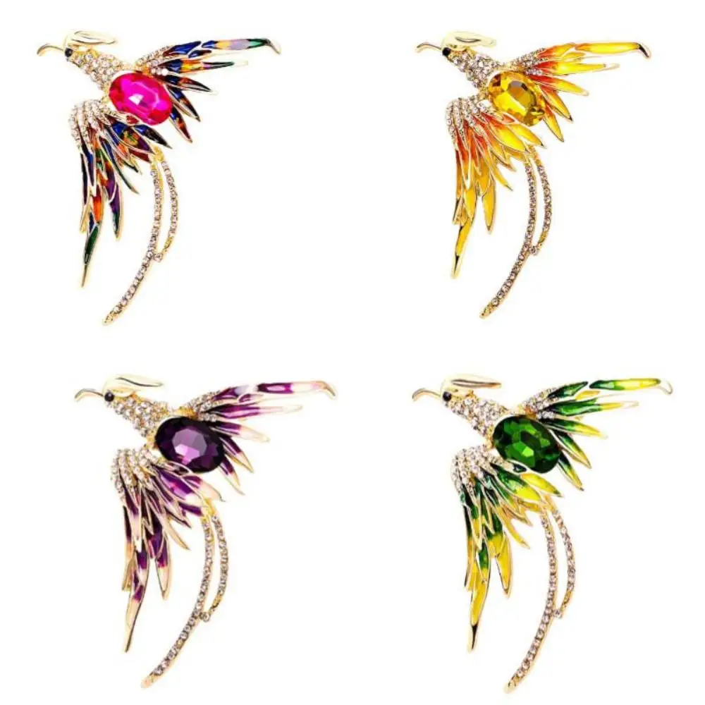 Luxury Multicolor Enamel Phoenix Bird Brooch For Women Men Crystal Unisex Colorful Flying BirdPins Clothing Jewelry Accessories