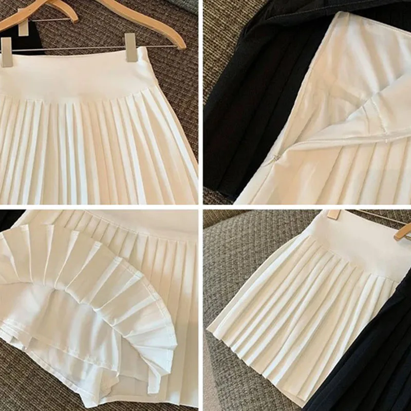 جديد المرأة مطوي التنانير الصغيرة عادية بلون عالية الخصر ألف خط التنانير مثير مكتب سيدة شيك التنانير الإناث الخريف الشارع الشهير