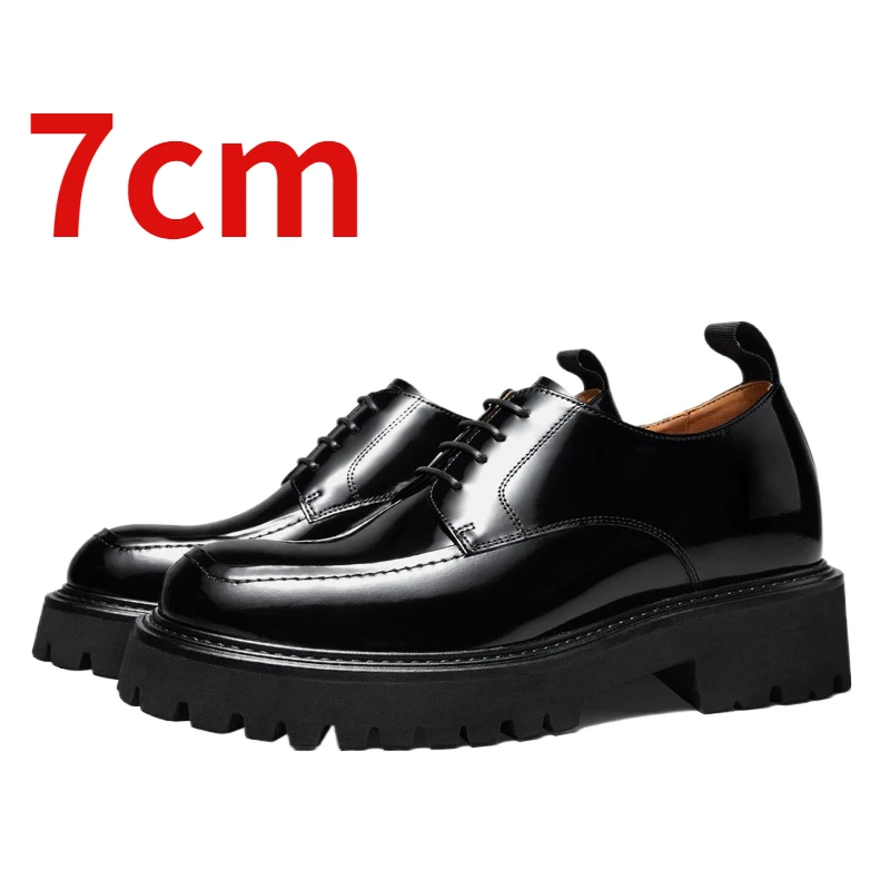 

Height Increased 7cm Casual Leather Shoes for Men's Glossy Cowhide Breathable Comfortable Thick Bottom Derby Shoes Spring/summer