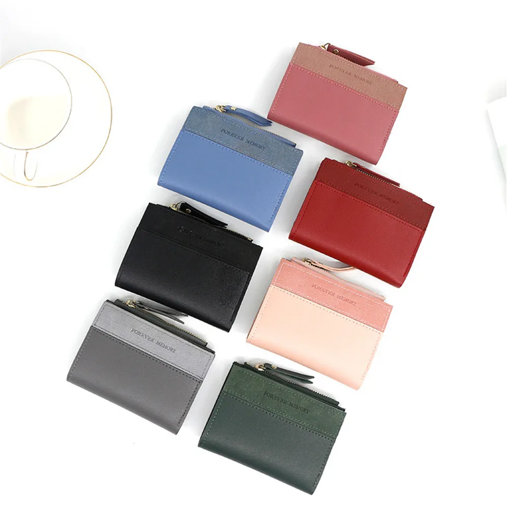 

Women PU Leather Contrasting Color Stitching Short Wallets Tassel Zipper Snap Buckle Multi-card Slots Card Holder Coin Purses