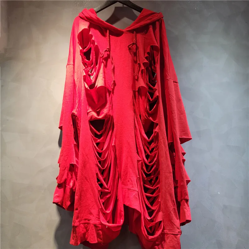 WTHT Fashion Women's Solid Color Hollow Out Design Loose Hooded Sweater 2025 Summer Trendy Long Sleeves Tops Female 1LS1650