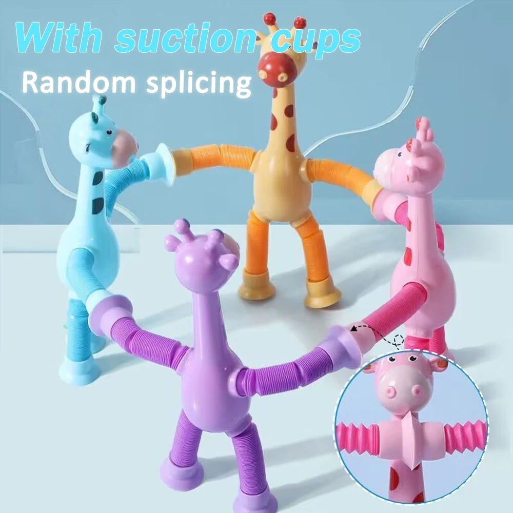 Children Telescopic Suction Cup Giraffe Toys Pop-up Tube Telescopic Giraffe Toy for Boys Girls Kids Creative Early Education Toy