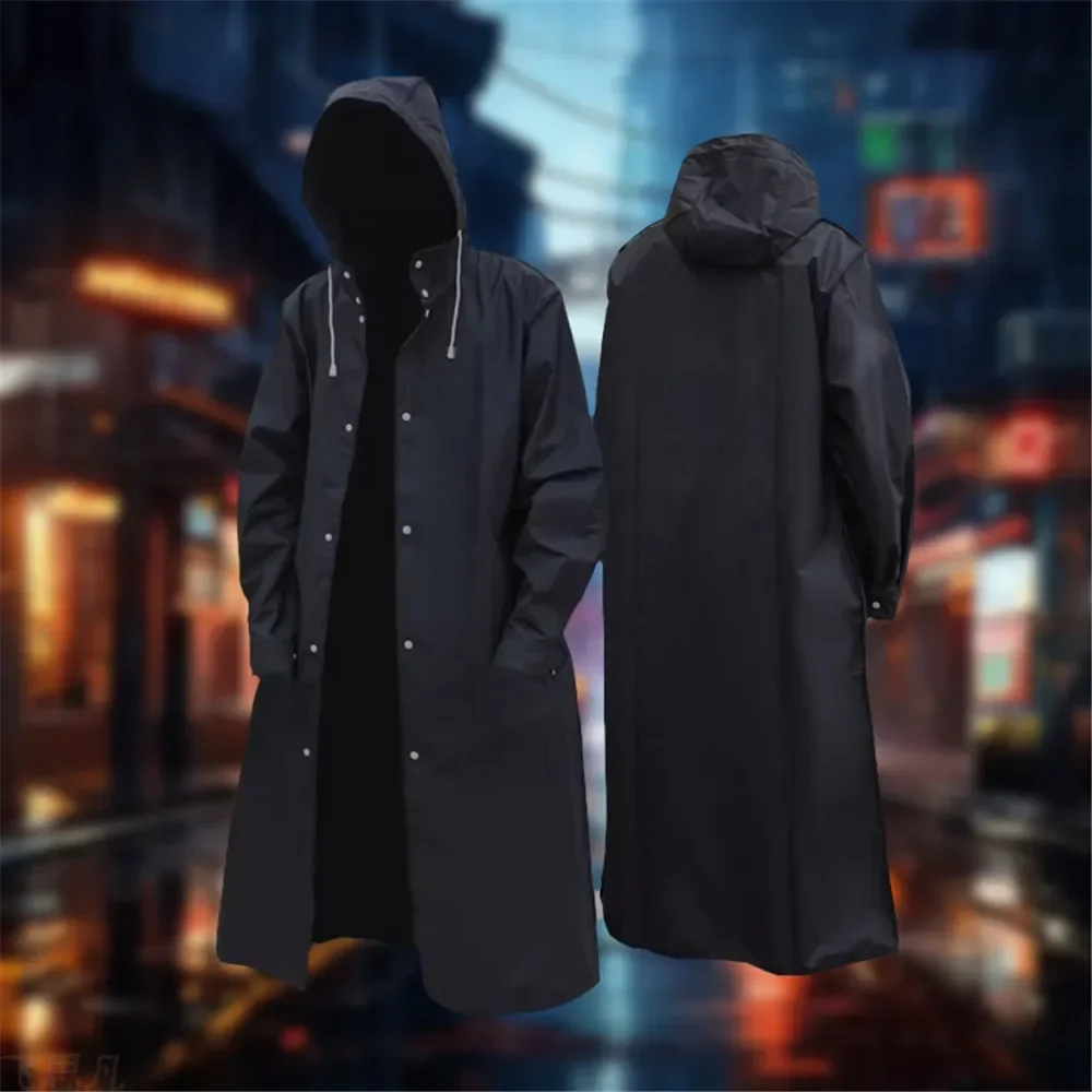 NEW High Quality Cool Black Fashion Adult Long Thick Raincoat Hooded for Men Teenager Outdoor Hiking Travel Fishing Climbing