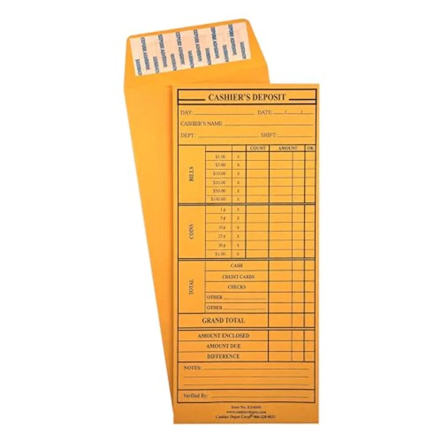 

Конверты для отчетов кассира Cashier Depot - EZ400S, 4 1/8 x 9 1/2 дюйма, из коричневой крафт-бумаги, с клейкой лентой и предварительно напечатанным отчетом о кассовых операциях.
